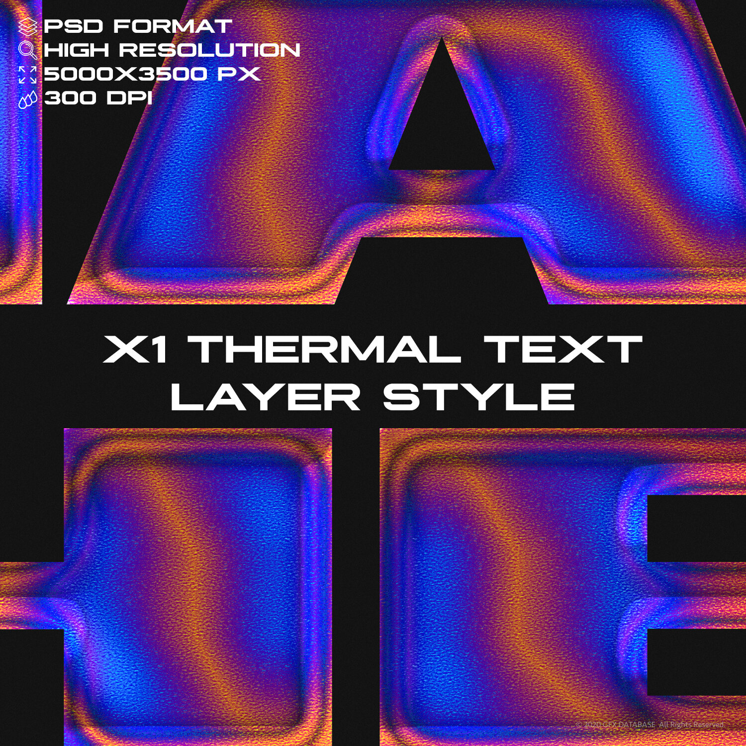 GFXDATABASE 高分辨率热感应彩色字体文本样式 X1 Thermal Text Layer Style（5058）