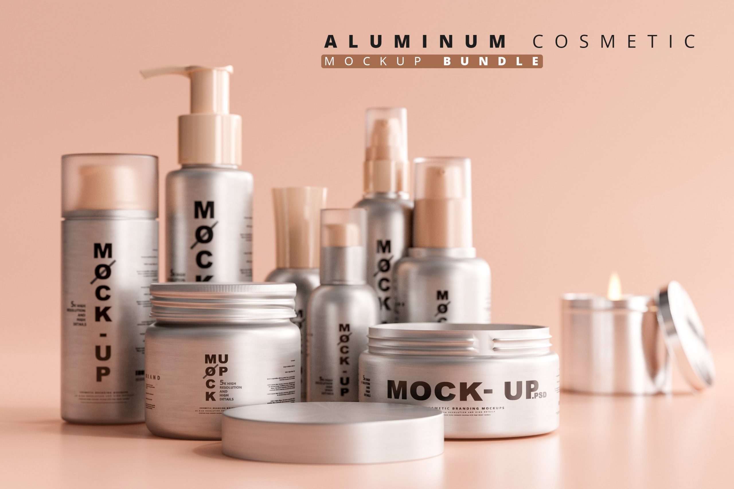 PMVCH 高分辨率金属曲面铝制完美3D化妆品PSD模型 Aluminum Cosmetic Mockup Bundle（5095）