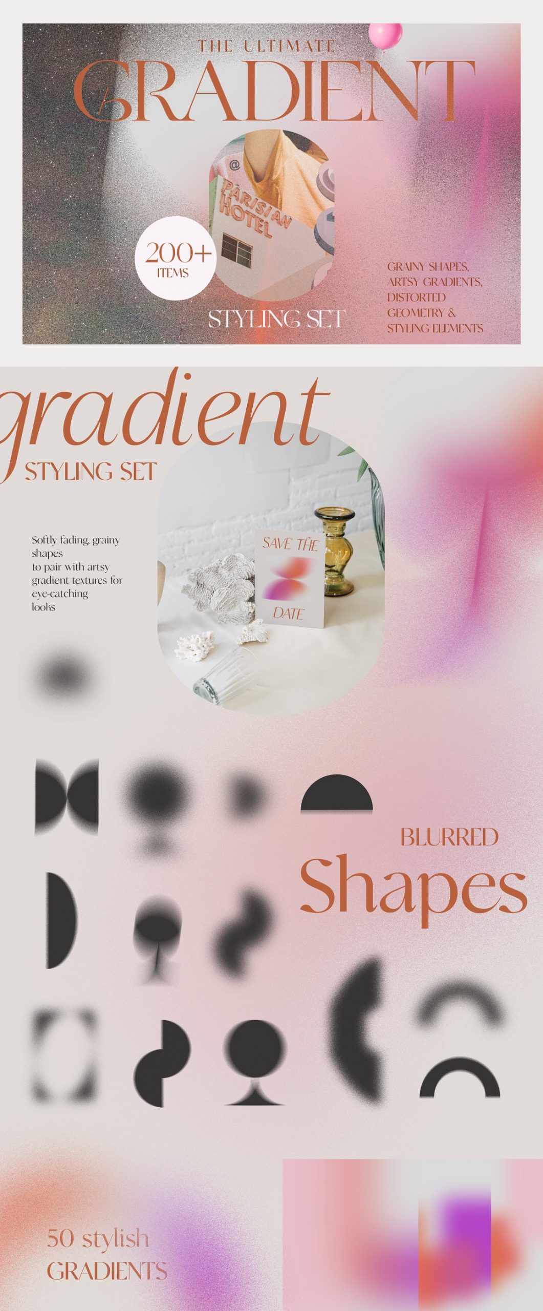 LARAS 抽象几何扭曲彩色渐变纹理拼贴元素海报设计背景 Gradient Texture Collage Bundle（5103）图层云