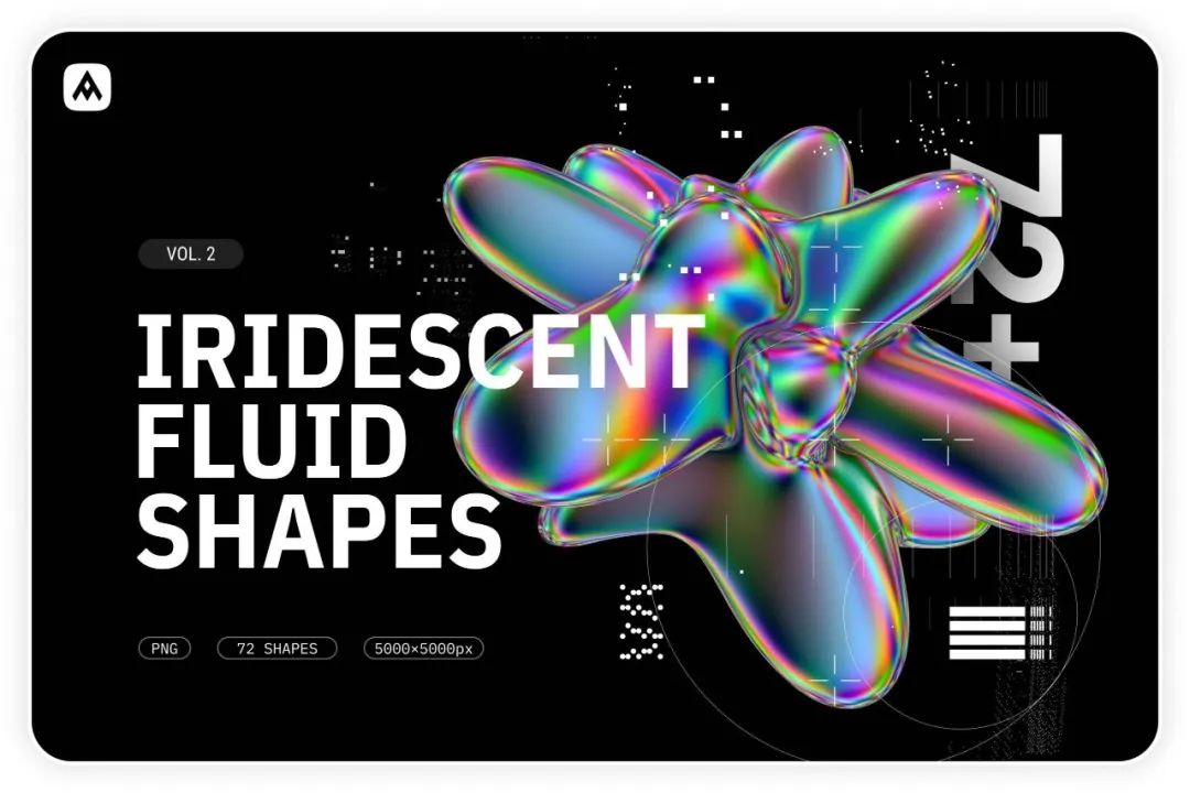 Samolevsky 全息抽象活力彩虹流体3D形状海报设计透明PNG素材 3D shapes pack（5100）