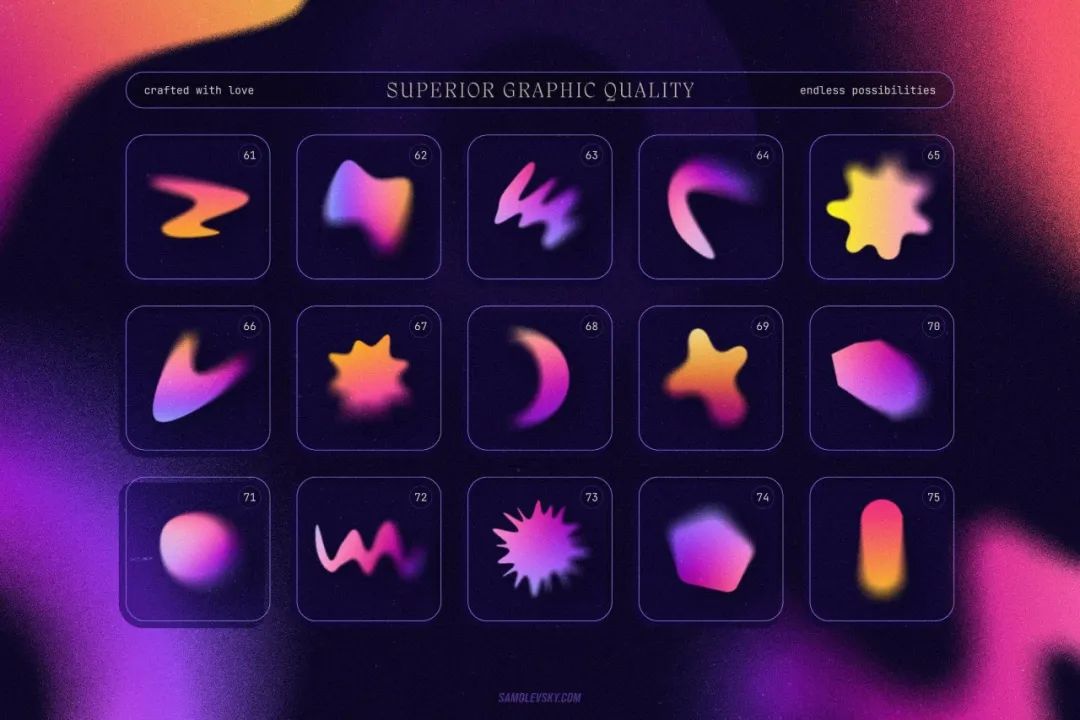 Samolevsky 抽象霓虹颗粒感运动模糊渐变形状效果集合 Blurry gradient shapes（5101）图层云