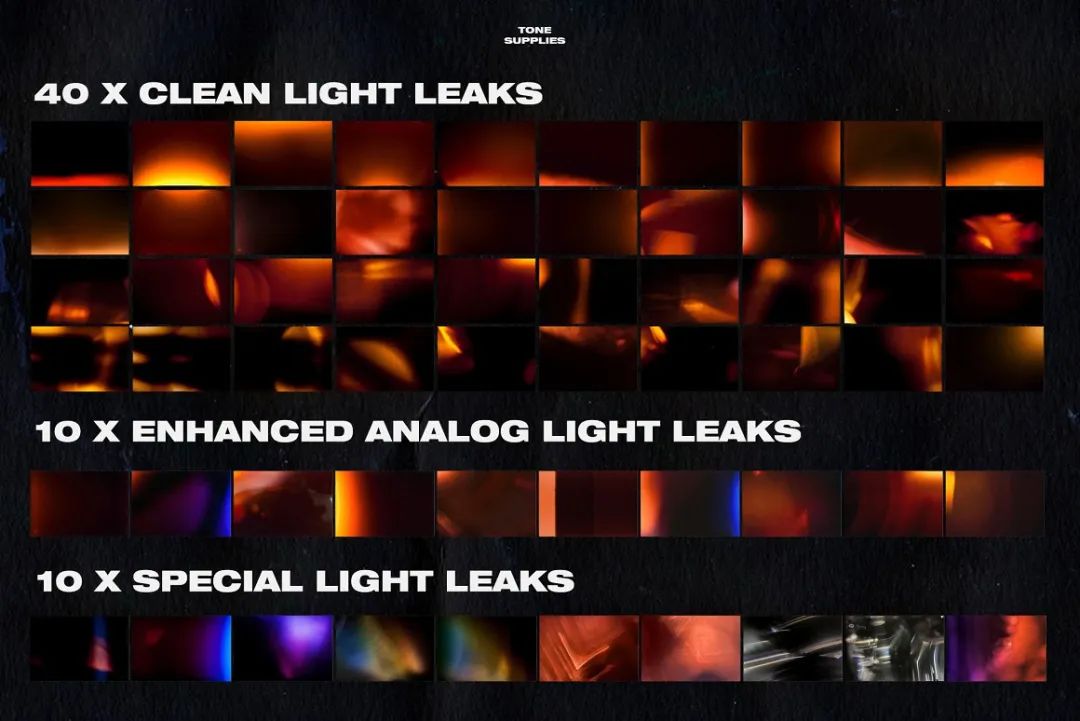 TONE SUPPLIES 60个复古电影专业漏光模拟手工制作专业叠加图片素材 60 Retro Analog Light Leak Overlays（5123）图层云