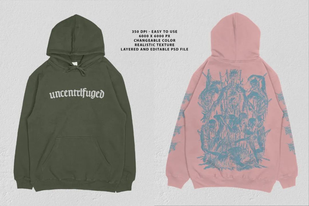 高分辨率逼真新潮嘻哈重棉套头衫连帽衫PSD模型 Heavy Cotton Pullover Hoodie Mockup（5117）图层云