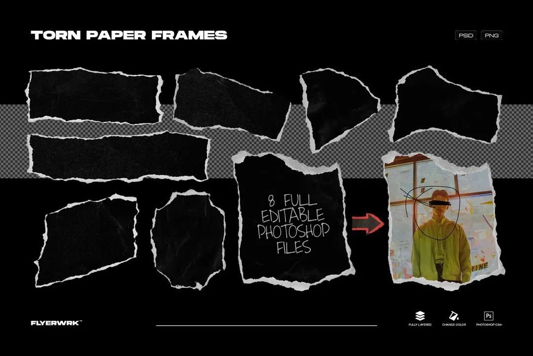 Flyerwrk 复古趣味杂志报纸手工剪撕纸动态拼贴字母海报图形PS插件+素材包（4800）图层云