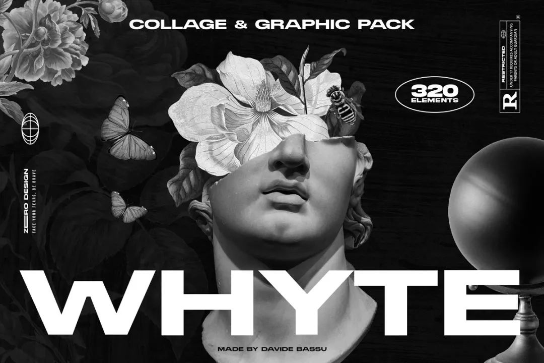 WHYTE 270个复古人物花卉雕塑动物拼贴画切口贴纸素材合集 Collage & Graphics（4941）