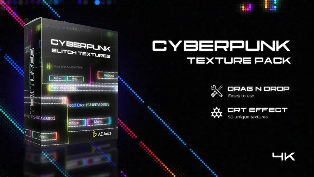 AEJuice 54种赛博朋克4K故障干扰纹理视频素材包 Cyberpunk Glitch Texture Pack（5074）