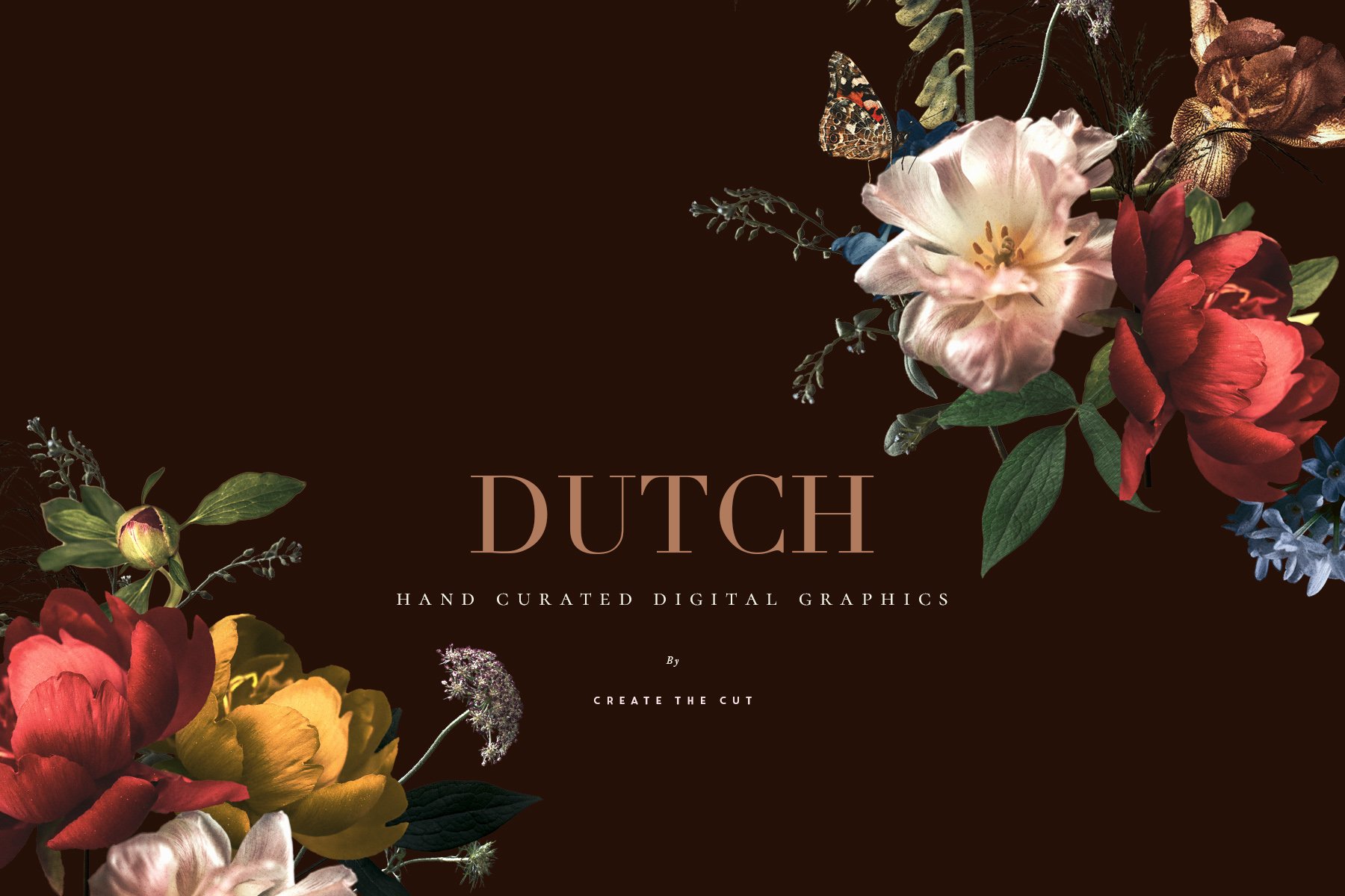 宫廷风复古艺术花卉手工剪纸PNG剪贴画 Vintage Floral Clip Art – Dutch（4781）图层云