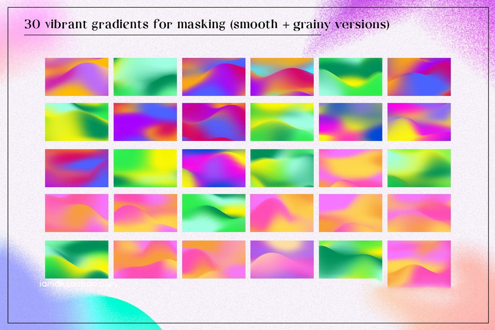 抽象霓虹颗粒感运动模糊渐变形状效果背景素材 Grained & Blurred – Grainy Shapes 3（5178）图层云
