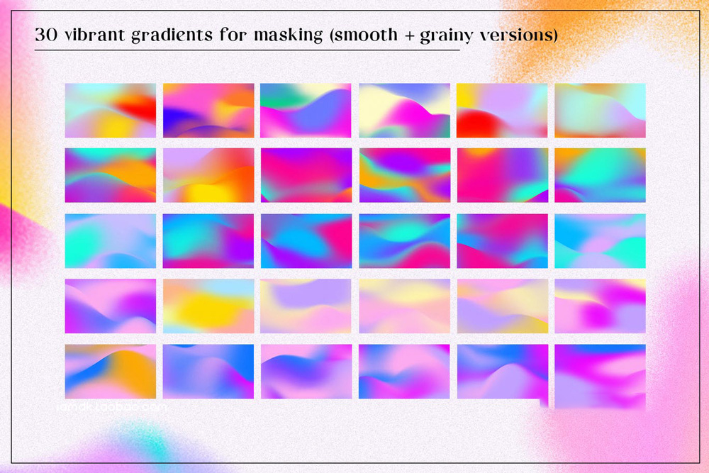 抽象霓虹颗粒感运动模糊渐变形状效果背景素材 Grained & Blurred – Grainy Shapes 1（5180）图层云