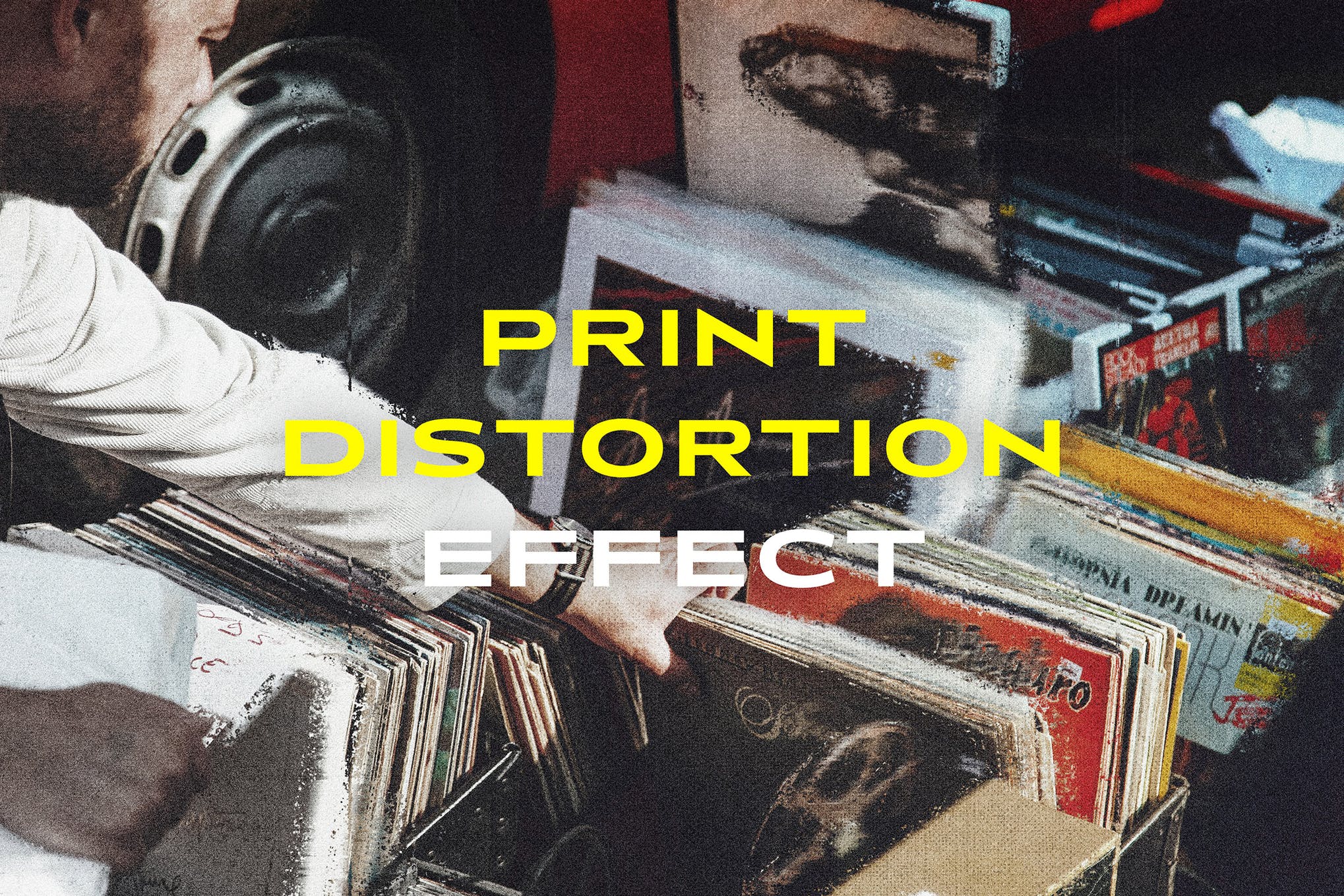 高质量黑白滤镜印刷失真照片效果PSD模板 Print Distortion Effect（5192）