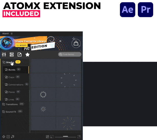 AtomX AE/PR插件：520个基本图形MG动画元素转场音效预设包 Shape Elements Library（5197）图层云2