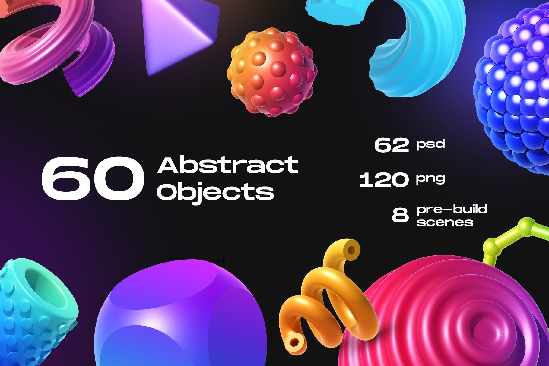 60个抽象潮流多彩3D几何形状海报媒体PSD+PNG设计素材 60 Abstract Objects（5205）