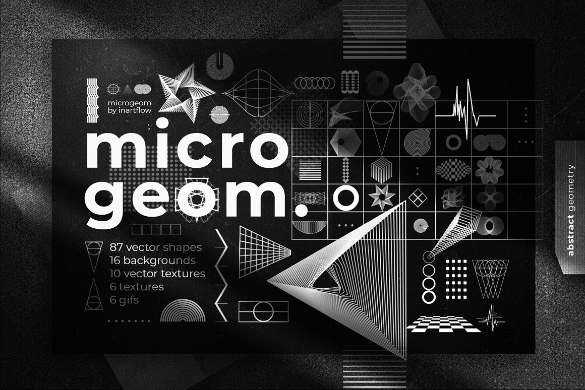 MICROGEOM 高分辨率黑白抽象几何简约现代形状背景纹理矢量素材（5213）