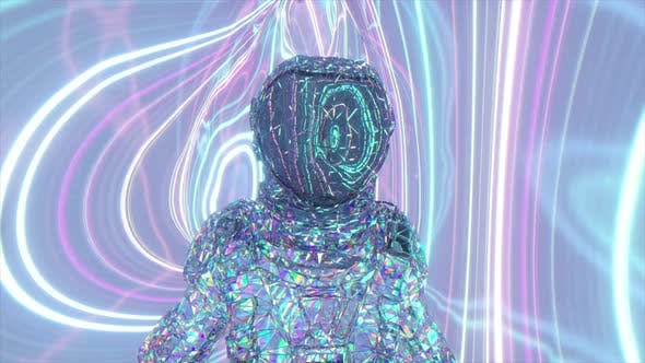 VJ素材：钻石服宇航员粉蓝色霓虹灯背景视频素材（5312）