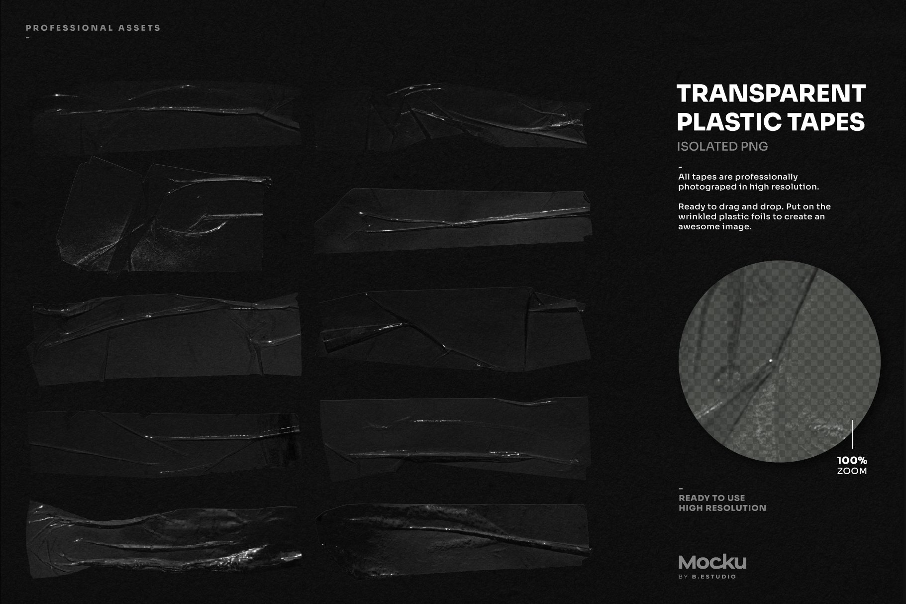 Mocku 艺术感潮流透明黑白金属胶带皱褶塑料物料包装PSD模板（5978）图层云13