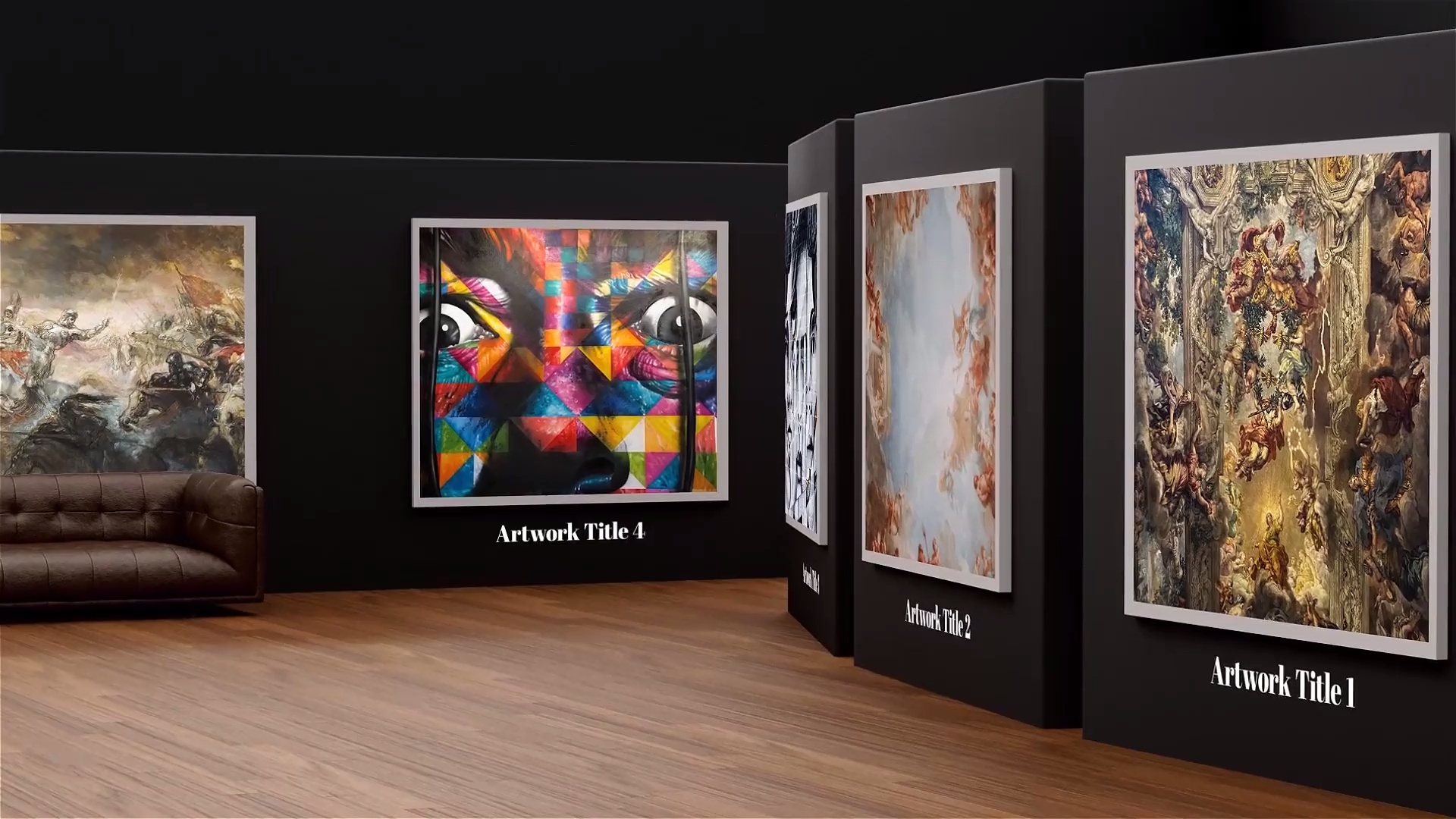 AE模板：3D高质量逼真美术馆艺术画廊数字NFT作品展示海报模型展示（6083）图层云4