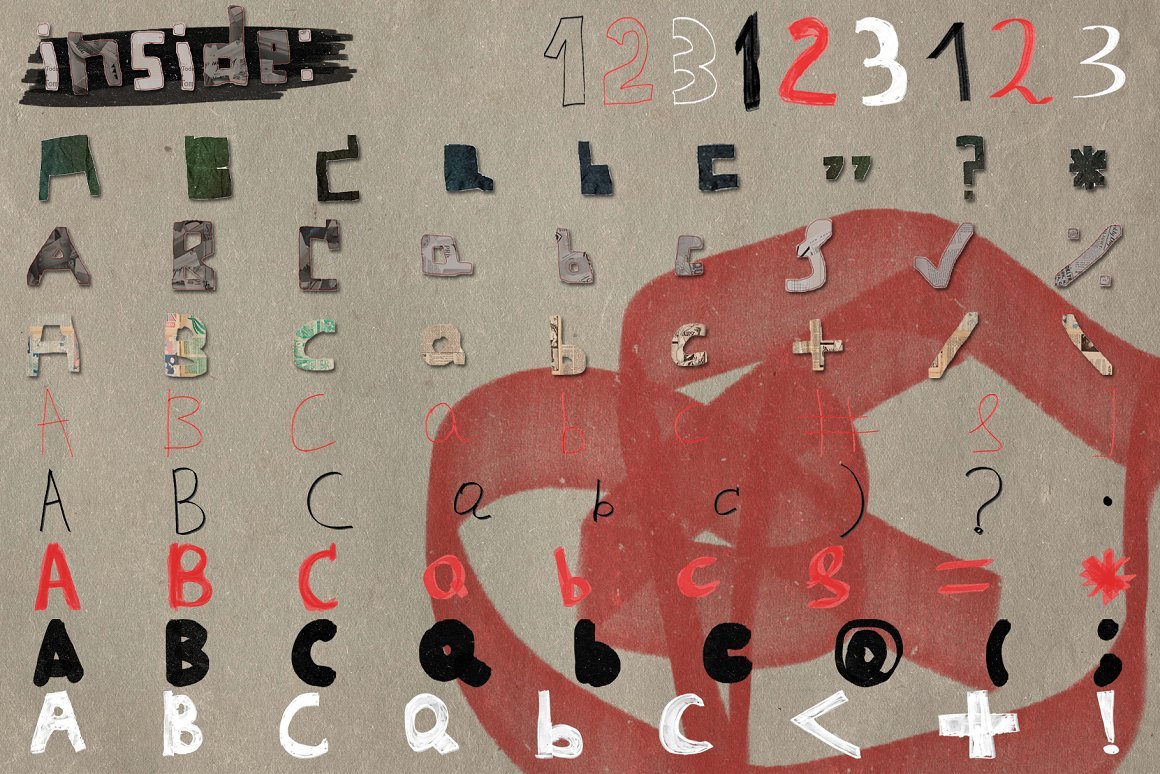 1500多个复古废土风格手绘字母艺术数字符号拼贴PNG纸张背景素材包（6152）图层云