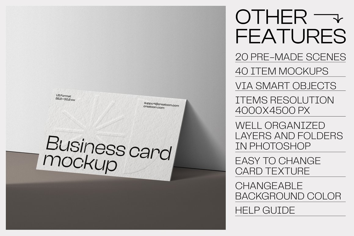 Creatoom 60个高分辨率极简主义名片PSD样机场景创建者 60 Business card mockups（6208）图层云