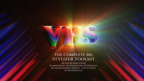 80年代蒸汽波风复古霓虹灯氛围VHS叠加视频素材包+文本工具（6260）