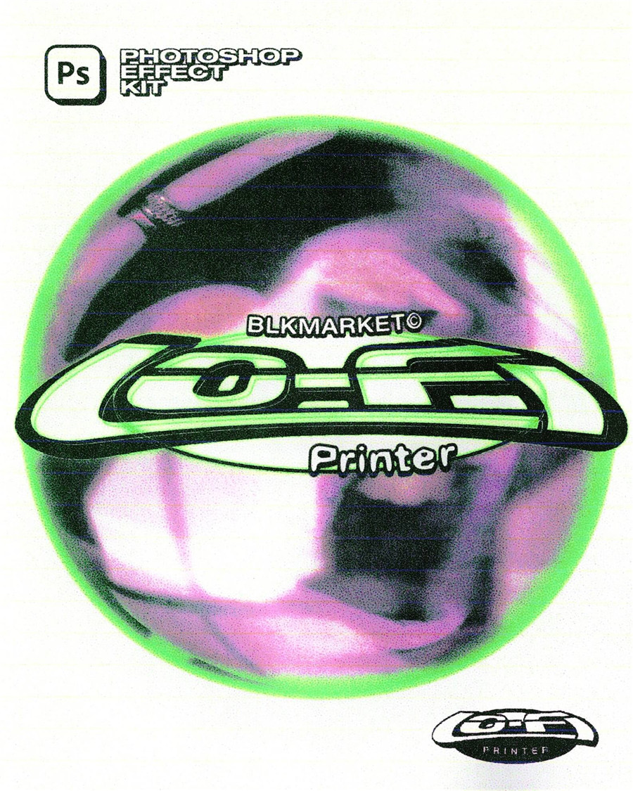 Blkmarket 80年代复古杂志低保真度打印效果套件PSD样机 Lo-Fi Printer（6292）图层云1