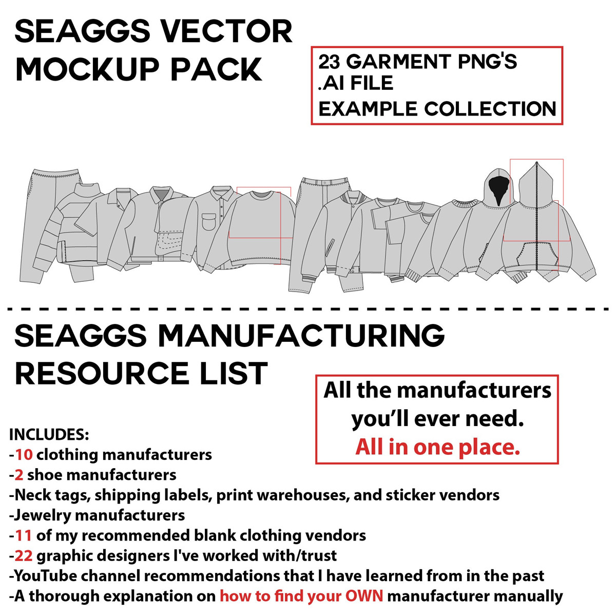 Seaggs 23个短袖连帽T恤长裤外套衬衫棒球帽矢量印花打版AI矢量模型包 Style Mockup Pack（6315）图层云2