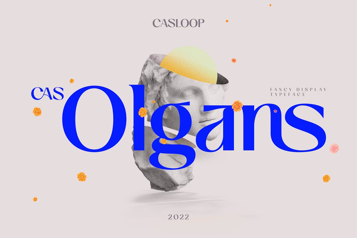 蒸汽波风格优雅文艺复兴雕塑海报封面半衬线英文字体 Cas Olgans（6352）图层云