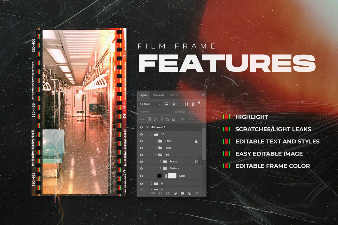 Sixtysix Labs 20款复古宝丽来电影胶片帧框架PSD模板+PNG叠加包 Film Frame Creator Vol.1（6353）图层云1