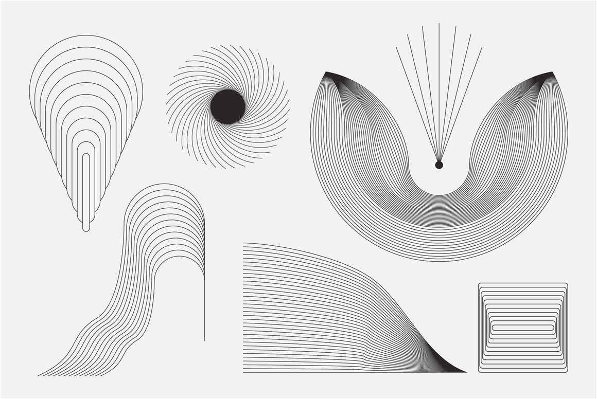 Vanzyst 105个抽象创意极简主义线性风格矢量形状艺术构图设计元素包（6838）图层云9