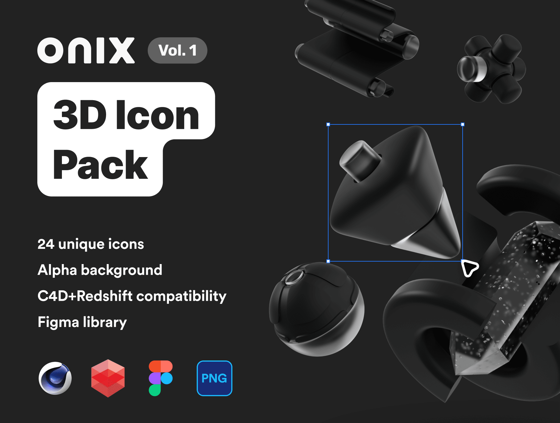 暗黑风格高分辨率几何3D抽象立方体图标模型包 Onix vol. 1 – 3D Icon Pack（6843）