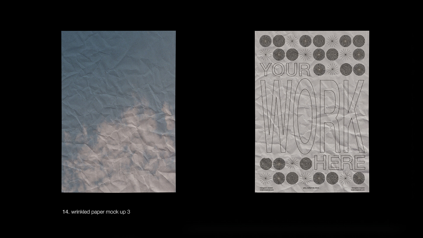 Anastasia Mareva 复古做旧纸张褶皱折痕电影帧海报展示PSD智能贴图样机素材（6853）图层云14