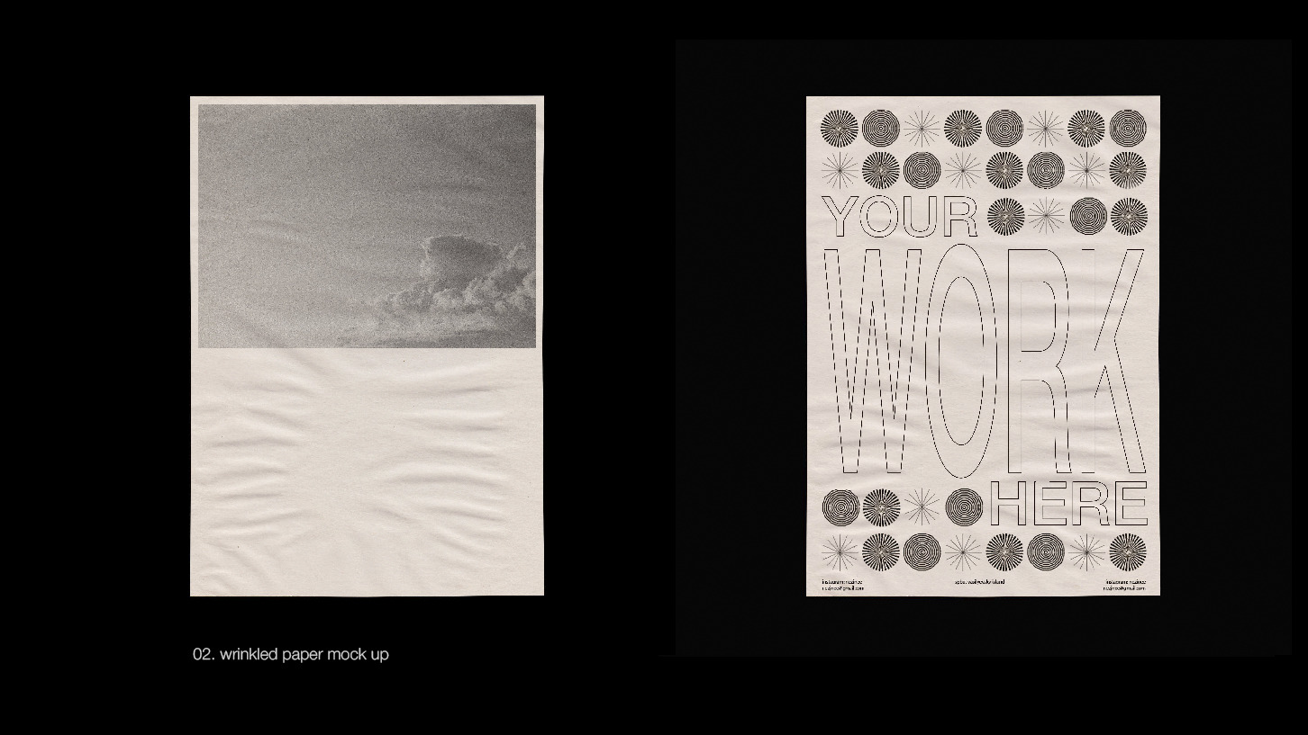 Anastasia Mareva 复古做旧纸张褶皱折痕电影帧海报展示PSD智能贴图样机素材（6853）图层云22