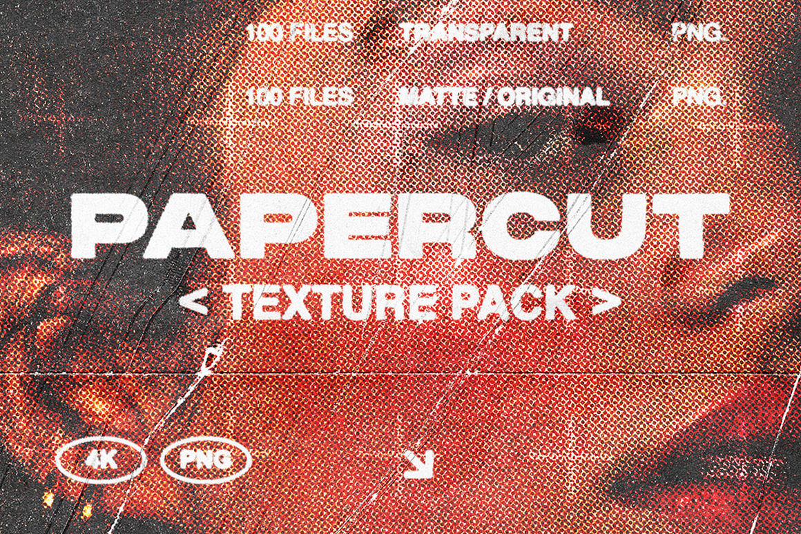 100个复古半色调皱纹划痕撕裂PNG纹理素材包 Papercut Texture Pack（6341）