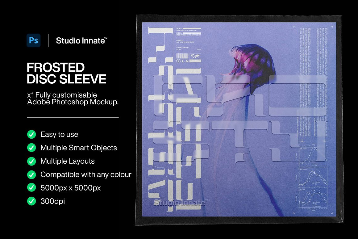 Studio Innate 潮流磨砂音乐专辑CD光盘包装纸袋贴纸设计展示贴图样机模板素材 Frosted Disc（6861）
