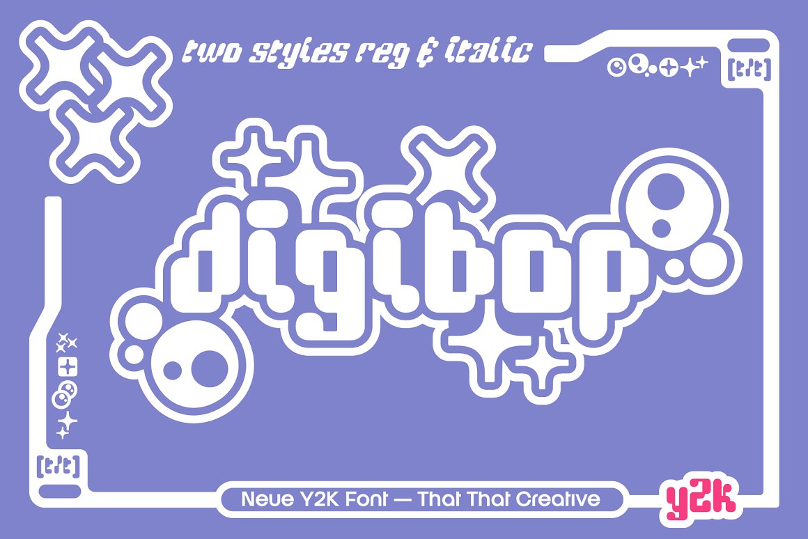 That That Creative 千禧年复古Y2K风格乌托邦超现实主义海报杂志标题英文字体包 Y2K font DigiBop Duo（6879）图层云1