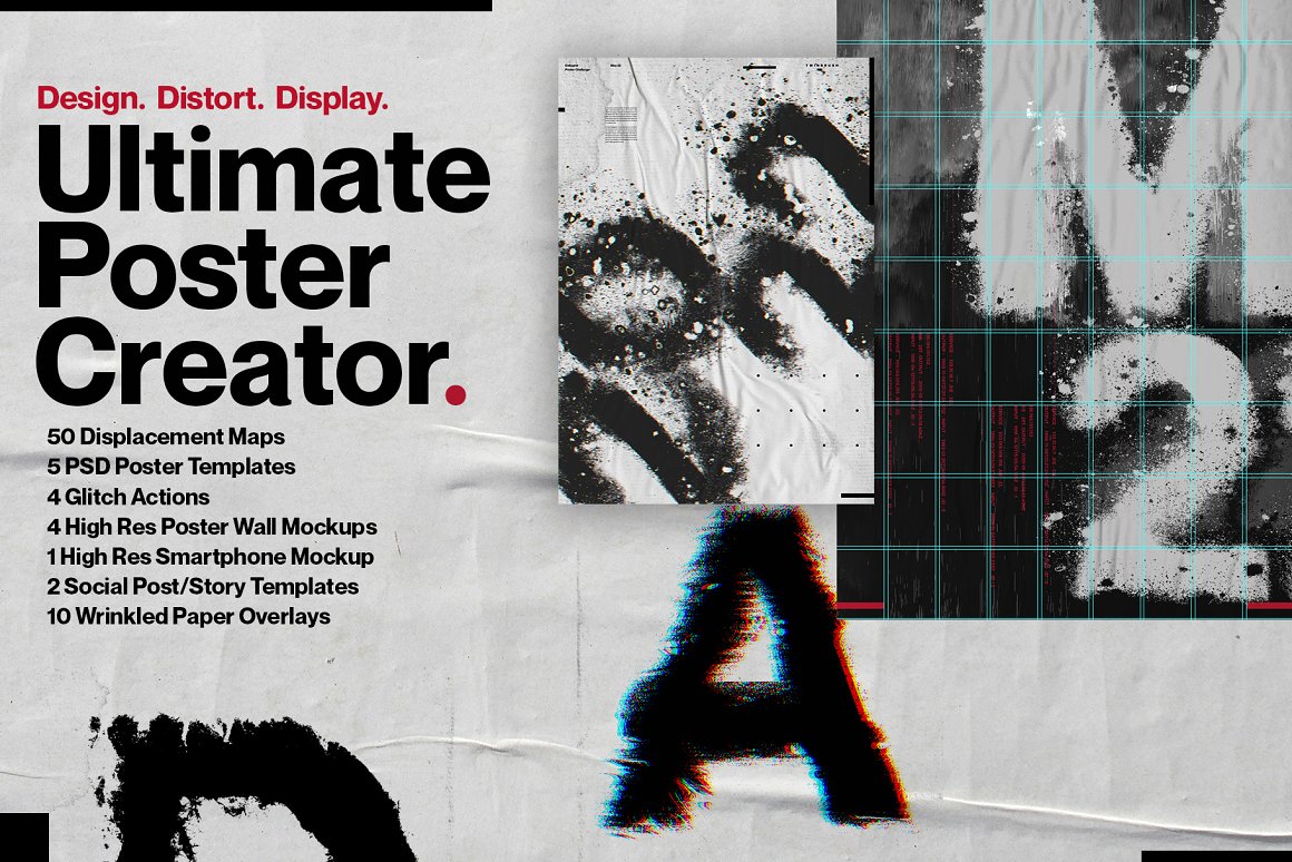TWINBRUSH 水墨中国风视觉美学纸张肌理纹理置换失真海报PSD创作者 Ultimate Distortion Poster Creator（6892）