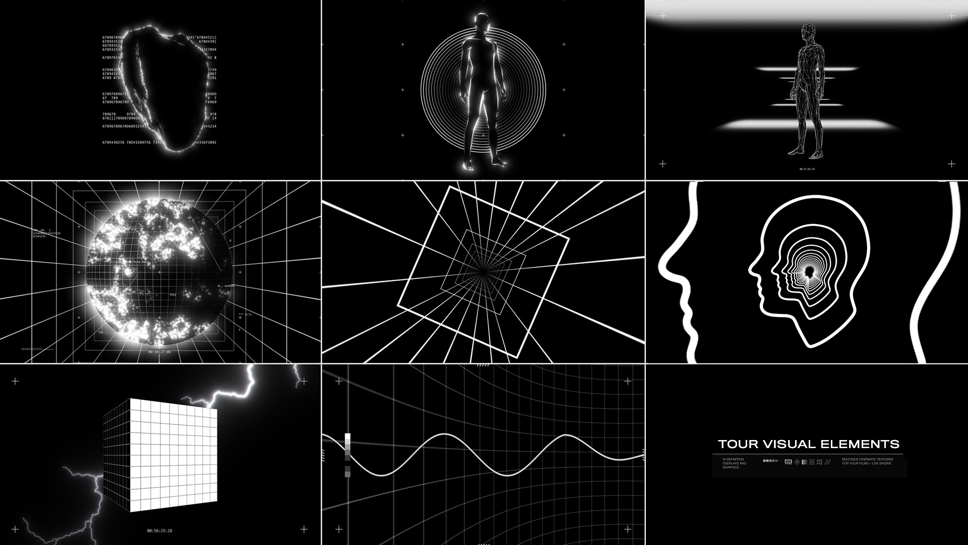 EZCO 200多个复古美学4K黑白科幻几何抽象灵感运动元素纹理循环电影音乐MV视频素材包 TOUR VISUAL ELEMENTS（6888）图层云2
