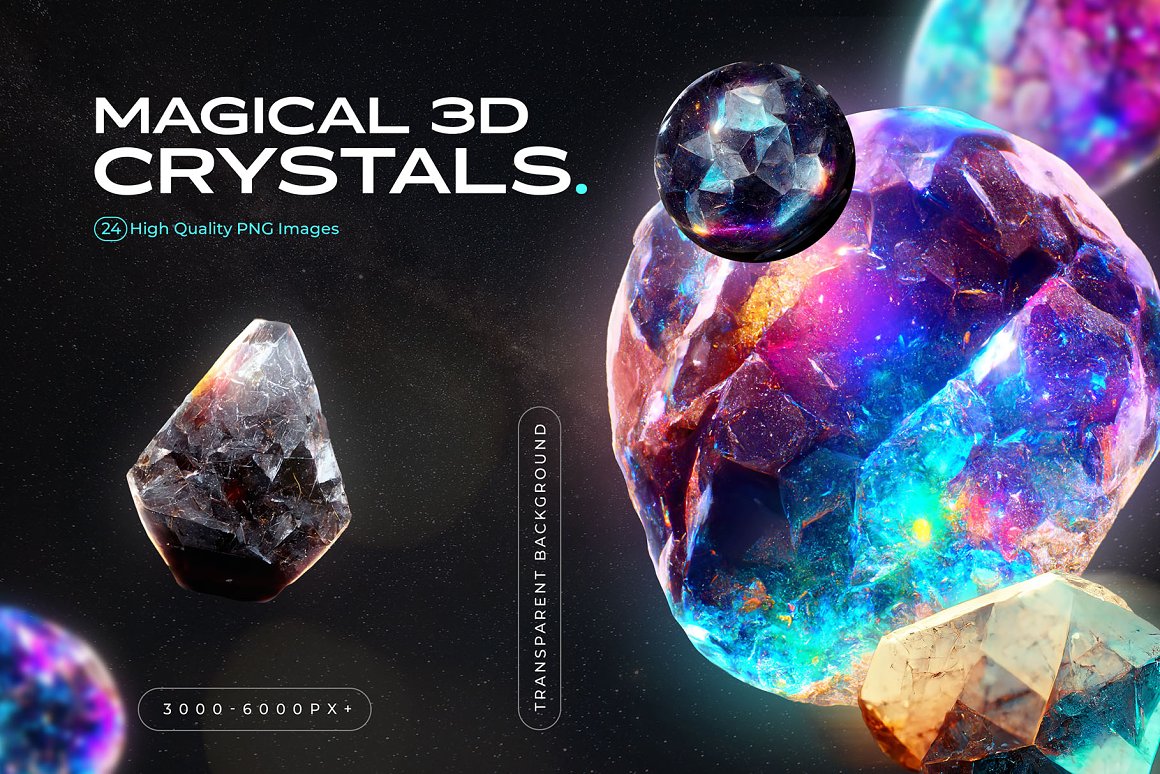 AndrewPixel 炫彩天然裸石彩钻宝石水晶钻石肌理png免抠高清图片设计素材 3D Gems & Crystals Collection（6959）