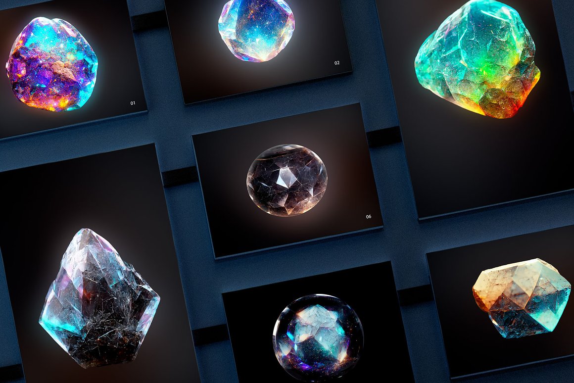 AndrewPixel 炫彩天然裸石彩钻宝石水晶钻石肌理png免抠高清图片设计素材 3D Gems & Crystals Collection（6959）图层云3