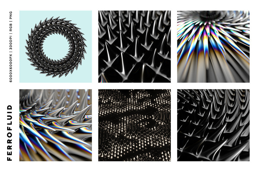 RuleByArt 酸性未来科幻立体三维3D金属有机尖齿异形酸性设计风格PNG设计素材 Ferrofluid Abstract Textures（6962）图层云8