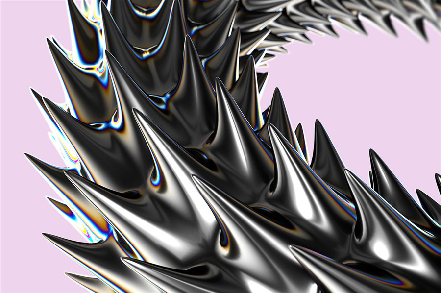 RuleByArt 酸性未来科幻立体三维3D金属有机尖齿异形酸性设计风格PNG设计素材 Ferrofluid Abstract Textures（6962）图层云3