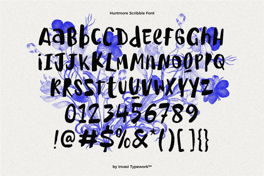 Hurtmore 街头潮流毛笔书法手写草书涂鸦潮牌logo海报标题英文字体 Scribbles Font （6979）图层云