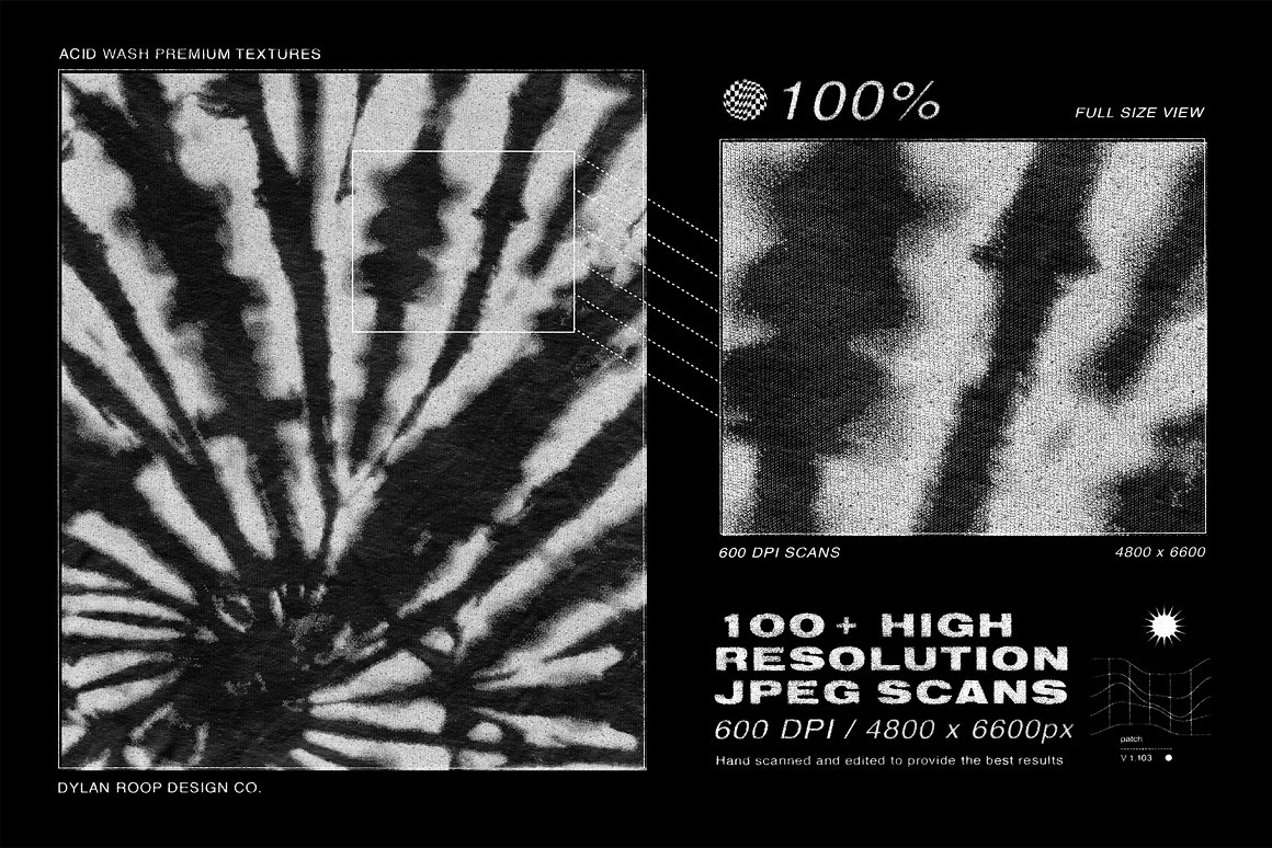Dylan Roop Design Co. 复古酸性手工扫描抽象黑白高分辨率光线效果洗涤纹理背景素材包 Acid Wash Textures（7001）图层云6