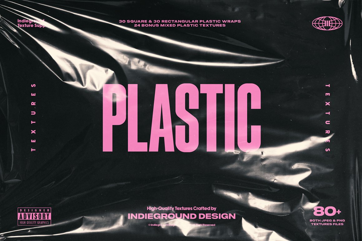 Indieground Design 新潮抽象透明塑料保鲜膜风格化视觉美学海报设计封面PNG叠加素材包 Plastic Textures（7028）图层云
