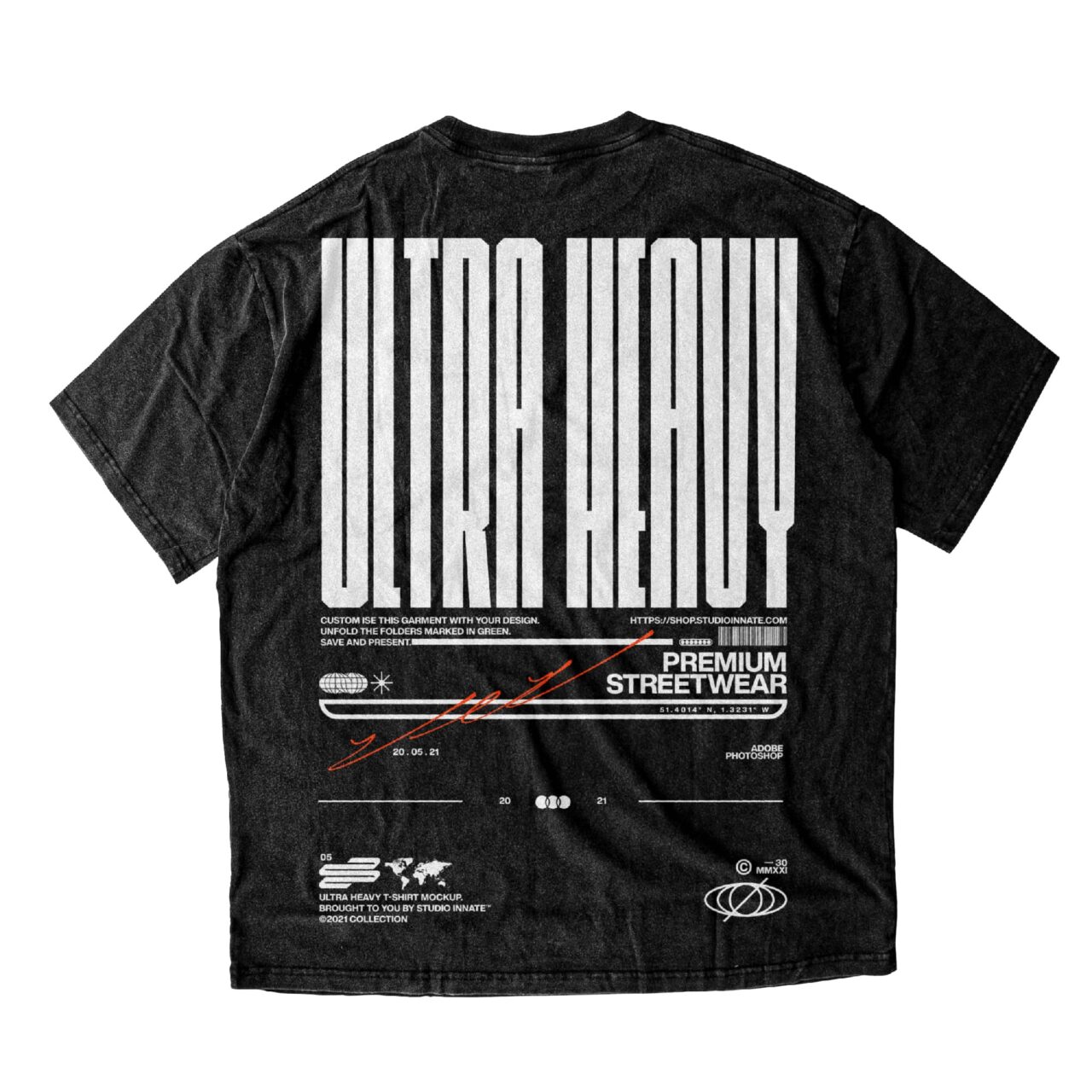 Studio Innate 复古洗涤高级街头落肩服装T恤PSD样机模型 Ultra Heavy T-Shirt Mockup（7066）图层云1