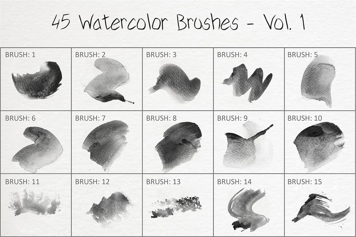 445个新潮大胆中国风绘画飞溅水彩笔触美感海报封面PS笔刷 Handcrafted Watercolor Brushes（7073）图层云9