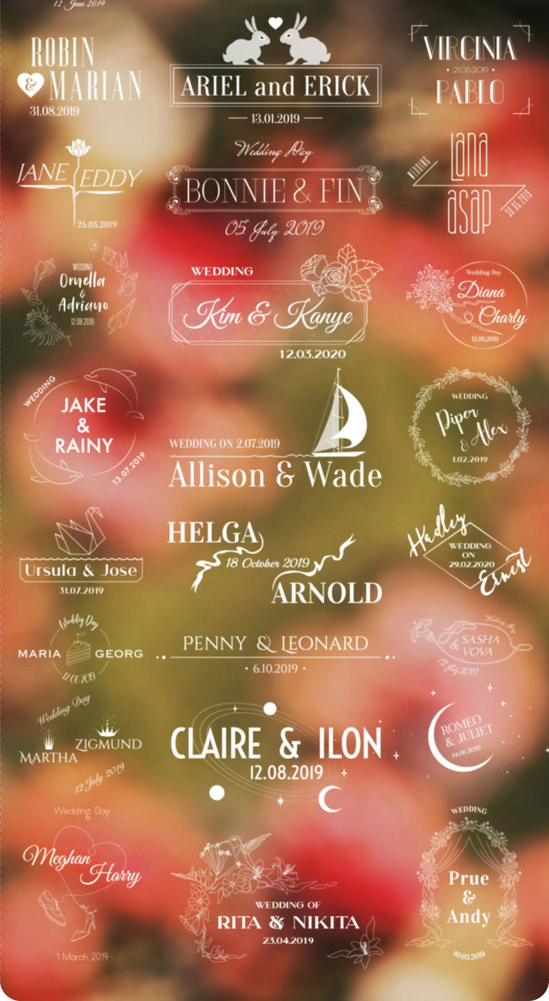达芬奇模板：50个高级品位手绘优雅华丽婚礼纪念日花字标题（7078）图层云2