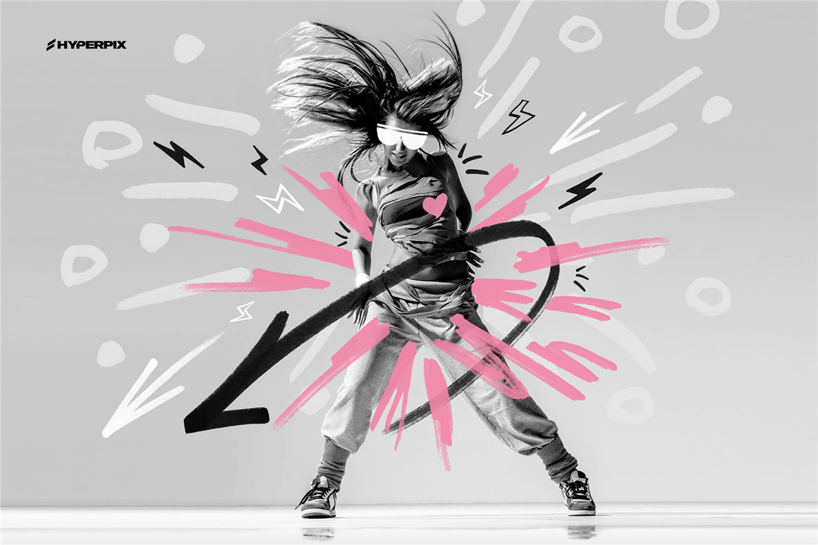 HYPERPIX 1000+趣味潮流手绘嘻哈涂鸦线条表情旋涡符号角色爱心皇冠PNG素材包 1000+PNG Marker Elements（7092）图层云3