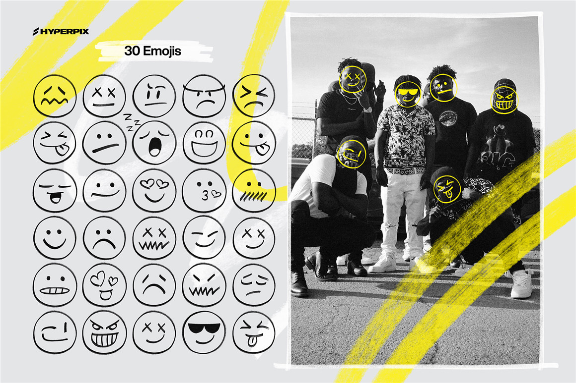 HYPERPIX 1000+趣味潮流手绘嘻哈涂鸦线条表情旋涡符号角色爱心皇冠PNG素材包 1000+PNG Marker Elements（7092）图层云6