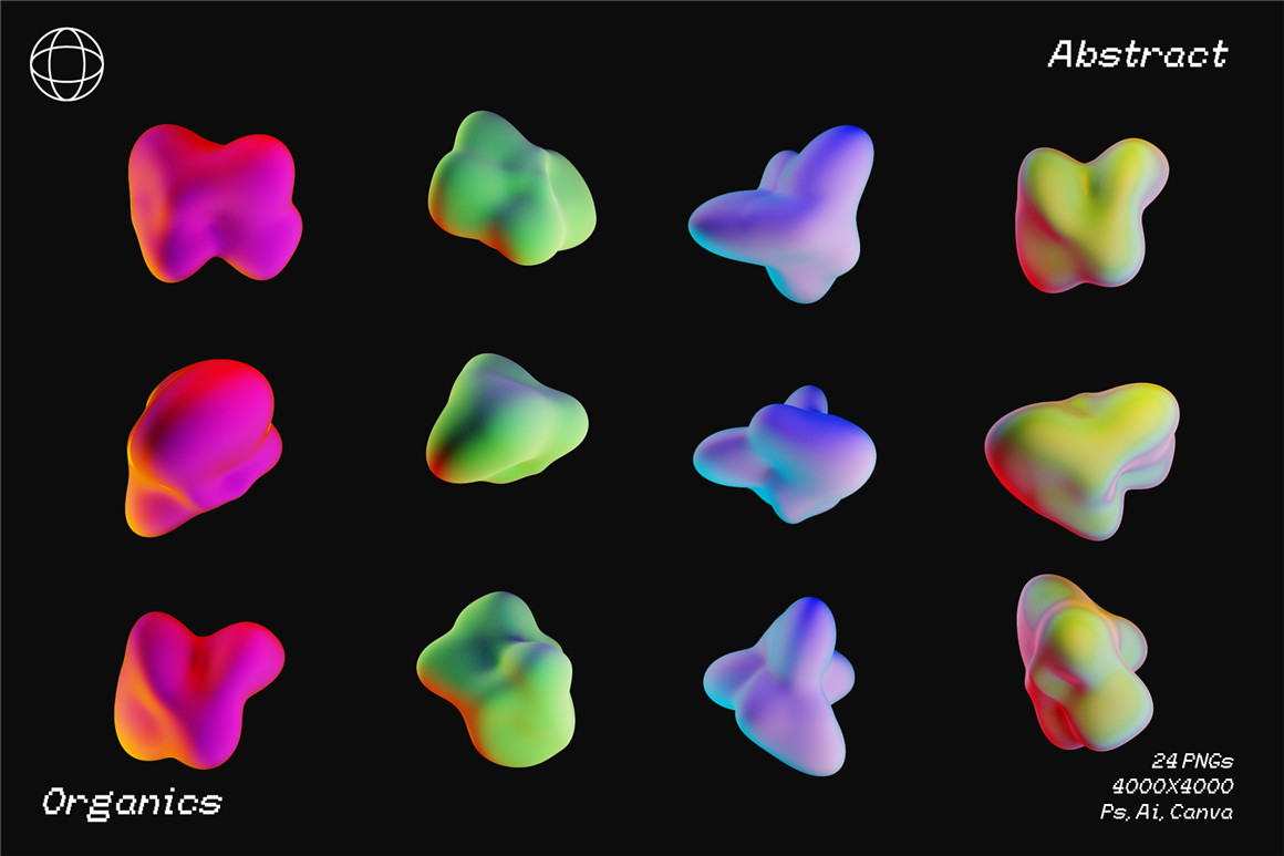 IRIDESCENT 60个趣味活力3D抽象颗粒感渐变液体斑点形状海报背景素材包 3D ORGANIC SHAPES（7102）图层云13