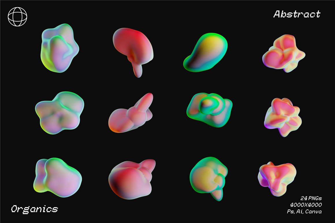 IRIDESCENT 60个趣味活力3D抽象颗粒感渐变液体斑点形状海报背景素材包 3D ORGANIC SHAPES（7102）图层云14